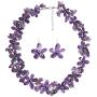 Cultured Freshwater Purple Pearls (Dyed) and Purple Quartz Flower Necklace-Earrings Jewelry Set