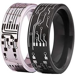 8mm Width Tungsten Carbide Ring Computer Circuit Pattern Ring Wedding Ring and Engagement Ring-Free Engraving Inside