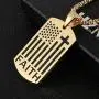HZMAN American Flag Patriotic Cross Dog Tag Religious Faith Jewelry Pendant Necklace