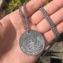 ApinJe Vintage Skull Pendant Coin Necklace Steampunk Jewelry for Men Stainless Steel Chain 27.5 Inches