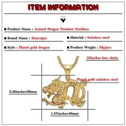 Heavstjer Punk Stainless Steel Animal Dragon Pendant Necklace,22inches Link Chain