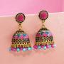 Gypsy Indian Bell Dangle Earrings Set - Retro 4pair/set Round Bell Tassel Hollow Jhumka Earrings for Women