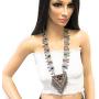 Afghan Tribal Baloch Long Pendant Necklace in Metal Soft Bells Multi Color Stones