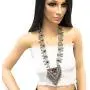 Afghan Tribal Baloch Long Pendant Necklace in Metal Soft Bells Multi Color Stones