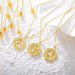 VLINRAS Zodiac Sign Necklaces 18K Real Gold Plated Coin Horoscope Necklaces for Women Birthday Gifts Constellation Astrology Jewelry