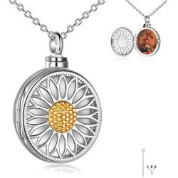 HUKKUN 925 Sterling Silver Cremation Jewelry for Ashes Sunflower Urn Necklaces for Women Urn Necklace for Pet Ashes