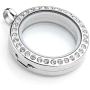 Jovivi 25/30mm Living Floating Memory Locket Necklace - 316 Surgical Stainless Steel Round Crystals Magnetic Closure