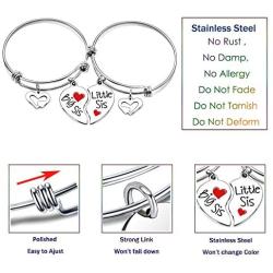 lauhonmin Sister Bangle Bracelets for Big Sister Little Sister Heart Charms Double Pendant Pack of 2