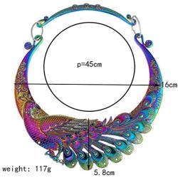 Retro Vintage Ethnic Carved Peacock Chunky Bib Collar Choker Necklace for Women Indian Exaggerated Jewelry Collared Vintage Necklace