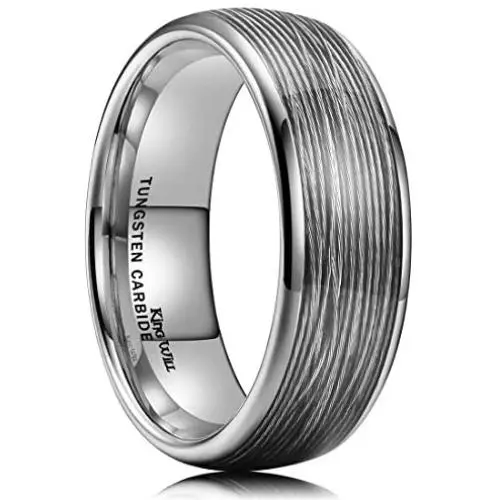 King Will Mens 8mm Tungsten Carbide Wedding Ring Red/Sliver/Olive Green Steel Wire Inlay Domed Style High Polished King Will Mens 8mm Tungsten Carbide Wedding Ring Red/Sliver/Olive Green Steel Wire Inlay Domed Style High Polished