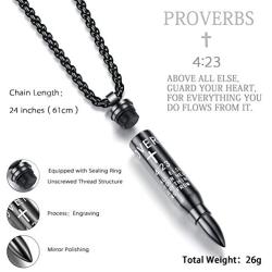 Reve Bible Verse Proverbs 4:23 Stainless Steel Cross Bullet Pendant Necklace for Men, 20-24 Inches Chain
