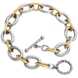 Dabacin Cable Link Bracelets, Stainless Steel Chain Link Bracelets in Two Tone with Gold and Silver for Women, Girl Jewelry