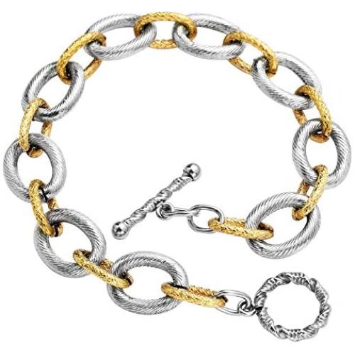 Dabacin Cable Link Bracelets, Stainless Steel Chain Link Bracelets in Two Tone with Gold and Silver for Women, Girl Jewelry