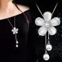 White Crystal Pendant Necklace Long Sweater Necklace Fashion Jewelry for Women Girls (5 Petals Flower Necklace) White Crystal Pendant Necklace Long Sweater Necklace Fashion Jewelry for Women Girls (5 Petals Flower Necklace)