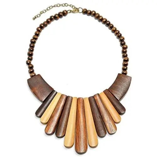 Bling Jewelry Tribal Artisan Multi Tone Teak Wood Boho Tribal Fan Bib Collar Statement Necklace for Women Adjustable Bling Jewelry Tribal Artisan Multi Tone Teak Wood Boho Tribal Fan Bib Collar Statement Necklace for Women Adjustable