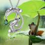 PEIMKO Frog Necklace Sterling Silver Cute Animal Frog Lotus Leaf Necklace Birthday Gift for Sister Daughter Women Girl