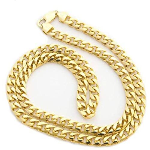 9mm Miami Cuban Link Chain for Men Women Boys 14K Real Gold Plated Diamond Cut Chocker with Solid Strong Clasp 14ct Gift Jewelry