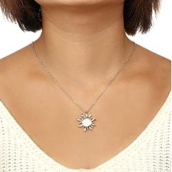 CanB Crystal Sun Pendant Necklaces Chain Jewelry for Women Girls (Silver)