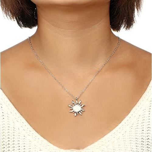 CanB Crystal Sun Pendant Necklaces Chain Jewelry for Women Girls (Silver)