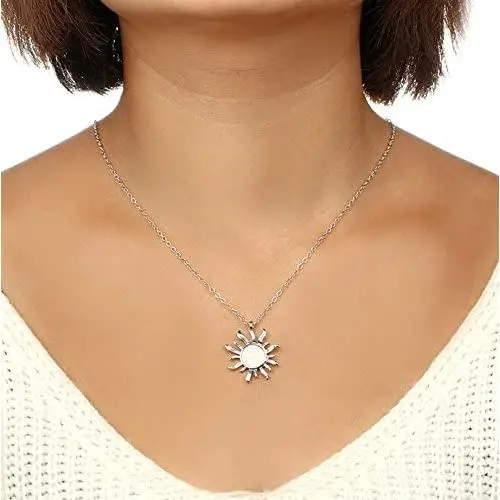 CanB Crystal Sun Pendant Necklaces Chain Jewelry for Women Girls (Silver)