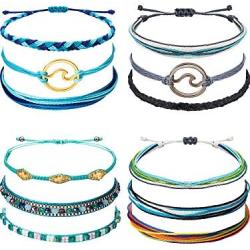 Chuangdi 12 Pieces Wave Strand Bracelet Set Handmade Adjustable Friendship Bracelet Handcrafted Jewelry Women