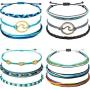 Chuangdi 12 Pieces Wave Strand Bracelet Set Handmade Adjustable Friendship Bracelet Handcrafted Jewelry Women