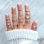 FUTIMELY Boho Retro Stackable Rings Sets for Teen Girls Women,Peak Sea Wave Compass Turquoise Rhinestone Knuckle Joint Finger Kunckle Nail Ring Sets