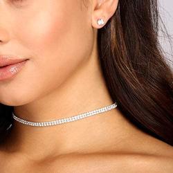 5 Pieces Rhinestone Choker Necklaces for Women Dainty Diamond Choker Silver Gold Plated Crystal Choker Necklaces Set Bridesmaid Jewelry