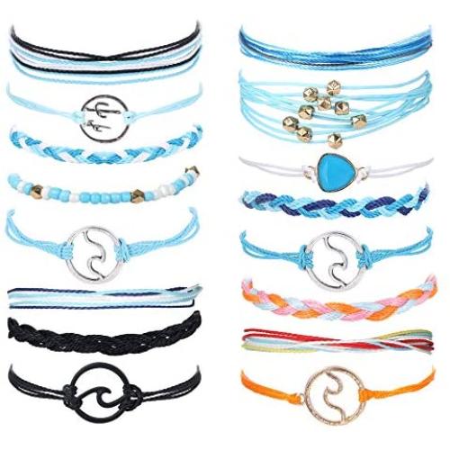 Florideco 16PCS Wave Strand Rope Bracelets Set Handmade Braided Friendship Bracelet Adjustable Handcrafted Vsco Bracelets Jewelry for Women
