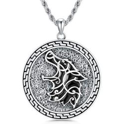 PDTJMTG Wolf Necklace Sterling Silver Viking Jewelry, 20”+2”