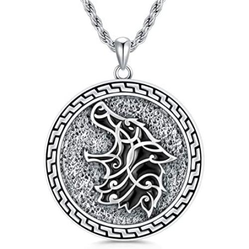 PDTJMTG Wolf Necklace Sterling Silver Viking Jewelry, 20”+2”