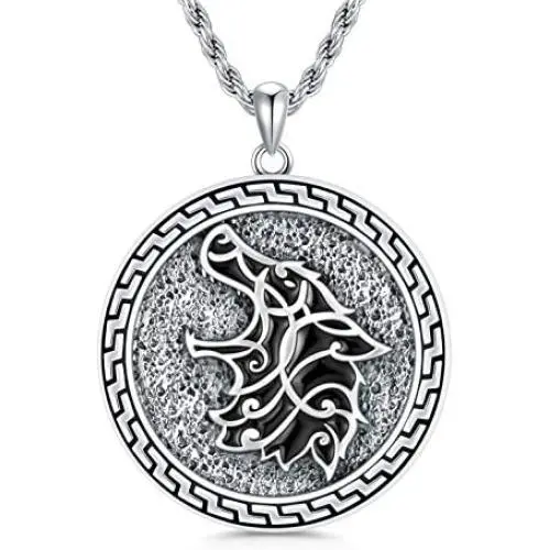 PDTJMTG Wolf Necklace Sterling Silver Viking Jewelry, 20”+2” PDTJMTG Wolf Necklace Sterling Silver Viking Jewelry, 20”+2”