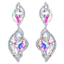 BriLove Womens Wedding Bridal Crystal Leaf-Shaped Multi-Rhinestone Dangle Earrings