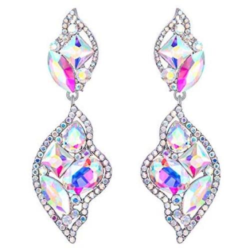 BriLove Womens Wedding Bridal Crystal Leaf-Shaped Multi-Rhinestone Dangle Earrings