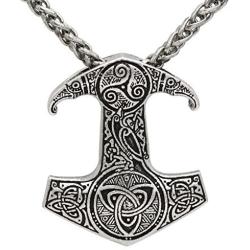 Viking Thor`s Hammer Antique Silver Bronze Scandinavian Knot Necklace Mjolnir Norse Celtic Nordic Rune Talisman Saxon Knot Chain Leather