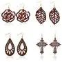 4 Pairs Engraving Geometry Drop Earrings Lightweight Ethnic Wood Earrings for Women Fashion Jewelry