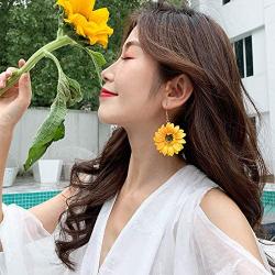 Large Sunflower Hook Dangle Earrings，Bohemian Yellow Resin Acrylic Flower Earring for Women Girls in 2020