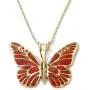 Gold Plated 925 Silver Butterfly Necklace and Dangle Earring Set Handmade Polymer Clay, 16.5'' Gold Filled
