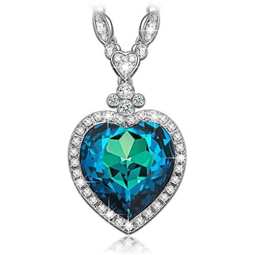 LADY COLOUR Jewelry Gifts, Heart of The Ocean Titanic Big Heart Pendant Women Necklace 22'', Made with Crystals, My Heart Will Go On Hypoallergenic Jewelry Gift Box Packing