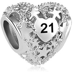 Casa De Novia 21 Years of Heart Love Charm Hollow Star Bead fit Pandora Bracelets Necklaces