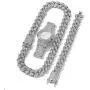 2cm Hip Hop Men Watch & Necklace & Bracelet Gold Sliver Color Iced Out Crystal Miami Cuban Chain Gold Silver Men Rock Set Hip Hop King