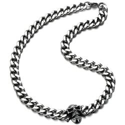 COOLSTEELANDBEYOND Mens Stainless Steel Curb Chain Skull Necklace Silver Color Gothic Style 30.3MM 22 inches