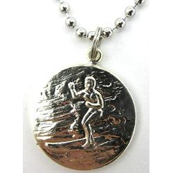 St. Christopher Surf Medal Necklace Pendant, Protector of Travel sv/pi Silver/Pink Small