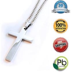 Linda Roberts Jewelry Christian Cross Pendant Necklace with Chain Mens Womens Stainless Steel Simple Style