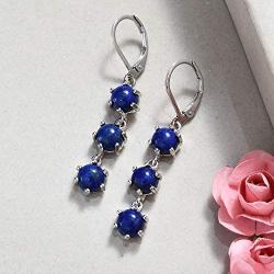 Shop LC Round Lapis Lazuli Stylish Dangle Drop Earrings Fashion Costume Prom Jewellery for Women Mothers Day Gifts