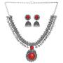 Jwellmart Indian Oxidized German Silver Stone Work Statement Choker Necklace Earrings Combo Fashion Jewelry Set for Women and Girls
