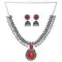 Jwellmart Indian Oxidized German Silver Stone Work Statement Choker Necklace Earrings Combo Fashion Jewelry Set for Women and Girls