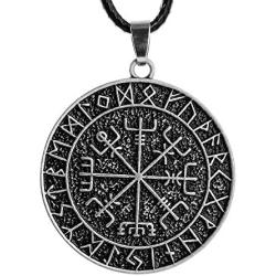 HAQUIL Viking Jewelry Viking Compass Vegvisir Pendant Necklace with Leather Cord for Men and Women