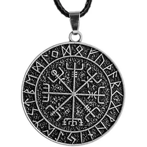 HAQUIL Viking Jewelry Viking Compass Vegvisir Pendant Necklace with Leather Cord for Men and Women HAQUIL Viking Jewelry Viking Compass Vegvisir Pendant Necklace with Leather Cord for Men and Women