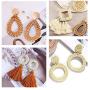 PH PandaHall 12pcs Woven Charms, Rattan Earring Linking Rings Connector Woven Bohemian Straw Wicker Braid Drop Dangle Pendants for Summer Straw Wicker Braid Earrings Jewelry Making